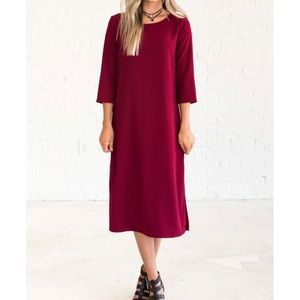Burgundy Midi Sleeve Dress - Bella Ella